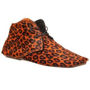 ANNIEL ITALY booties black animal leopard print hair calf leather flats 7 37 NWT